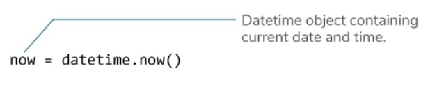 The datetime object containing current date and time is stored